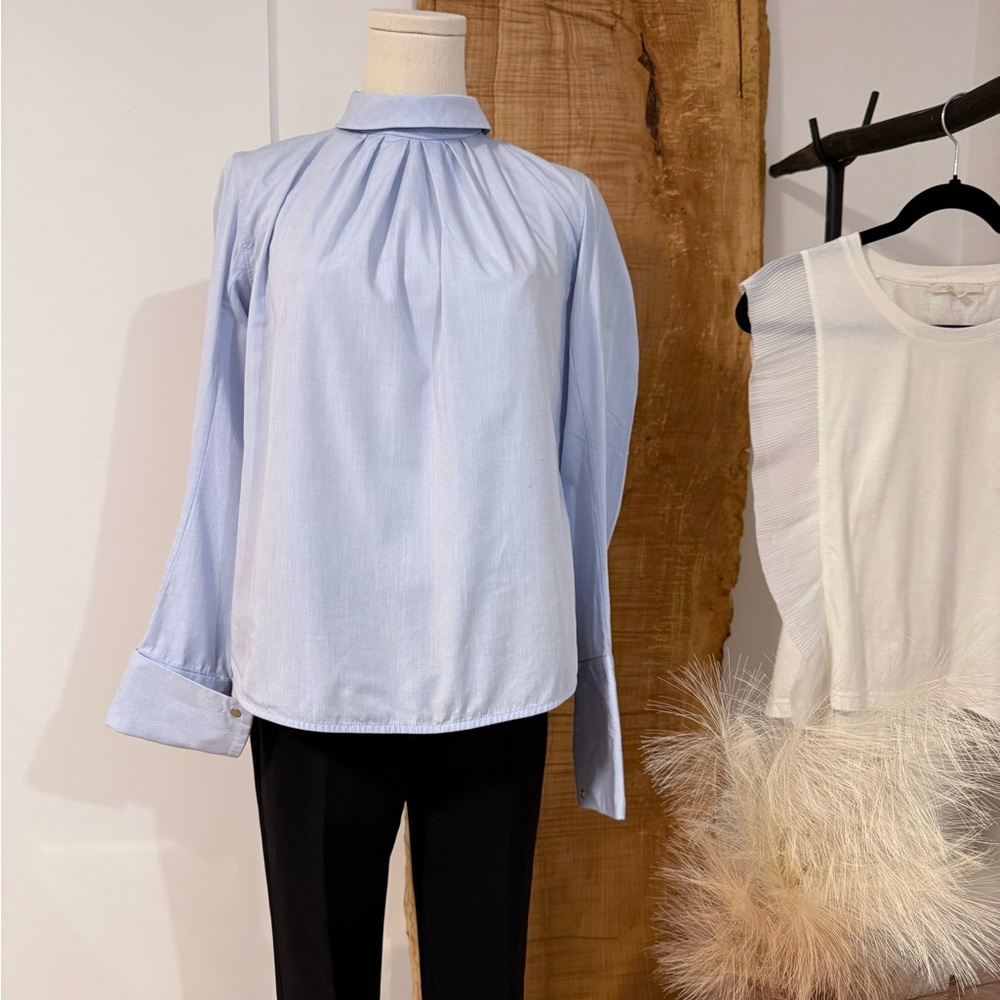 Sandro reversible Blue Pleated Long Sleeve Blouse